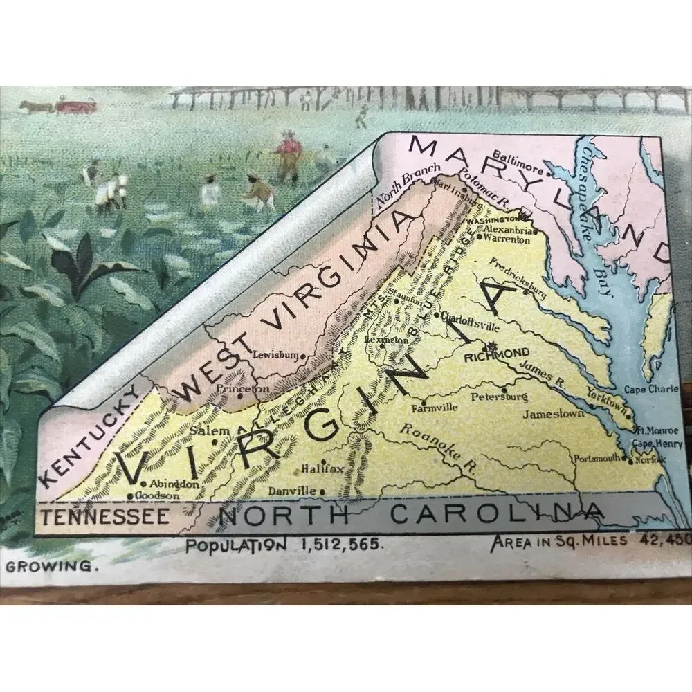 1889 Arbuckle Bros Ariosa Coffee Tobacco Virginia Map Victorian Trading Card